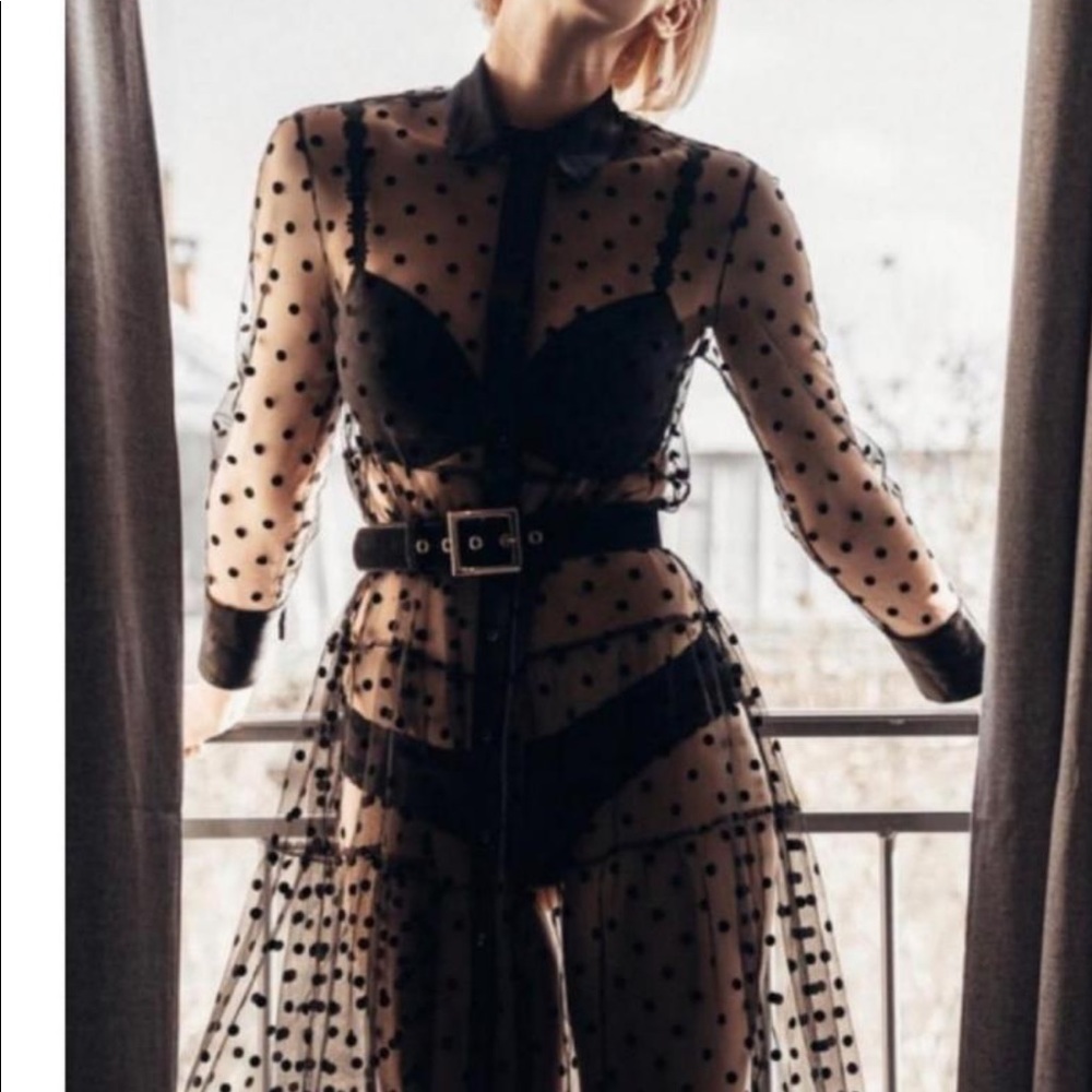 ICONIC ZARA SHEER POLKA DOT DRESS BLK M